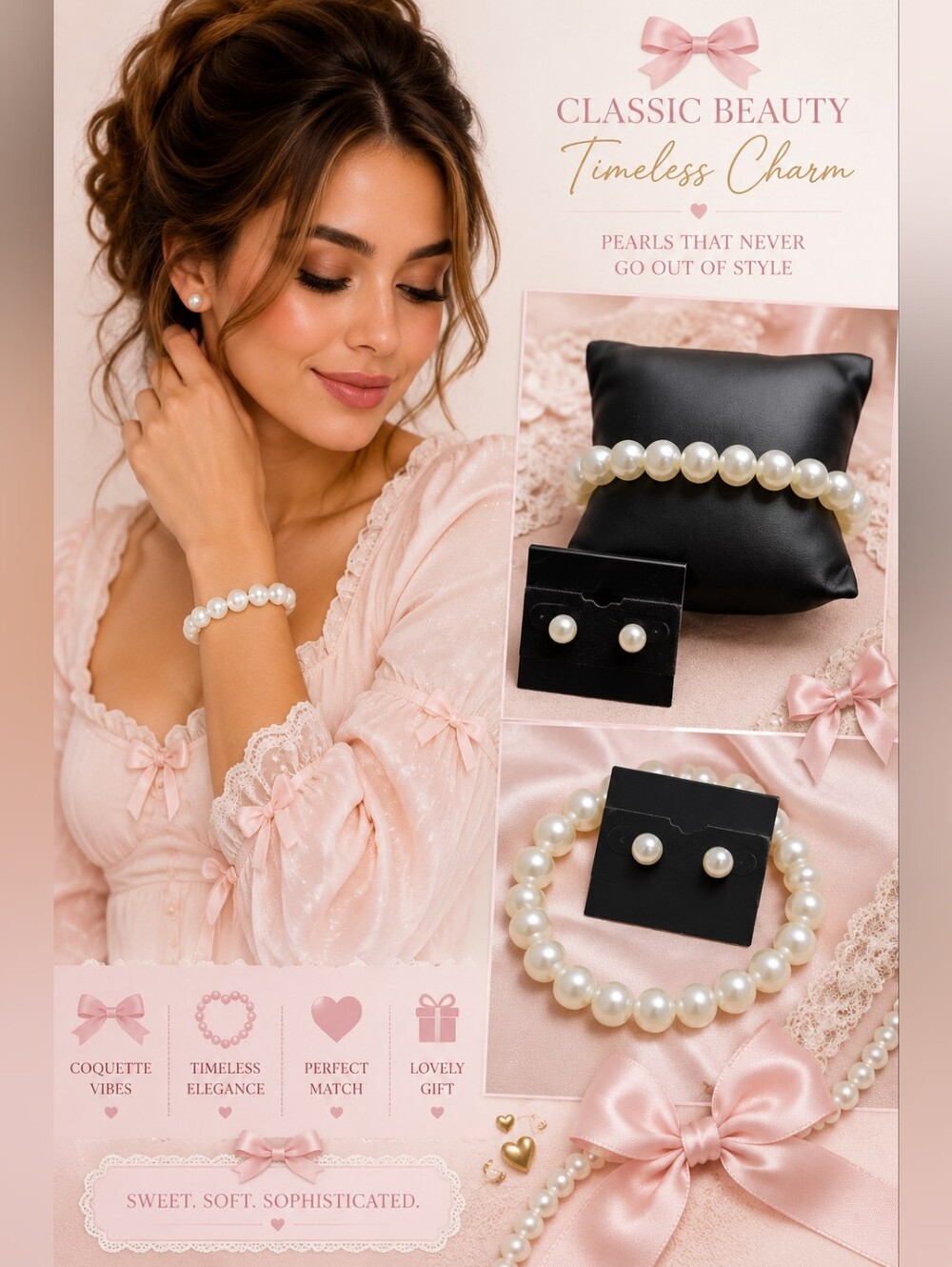 White Pearl Style Bracelet & Earring Set | Classic Faux Pearl Jewelry Set | Chic